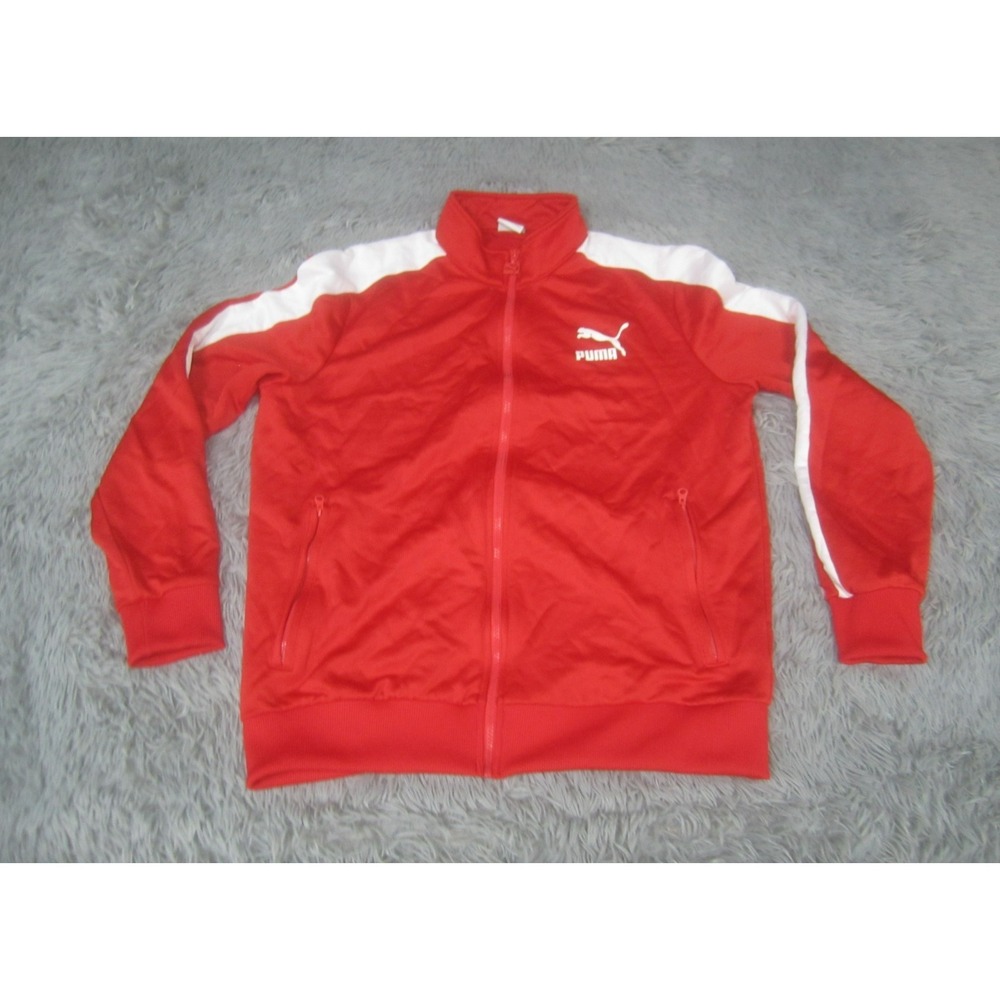 Puma Jacket Adult Large Red White Track Full Zip Mock Neck Cotton Blend Mens